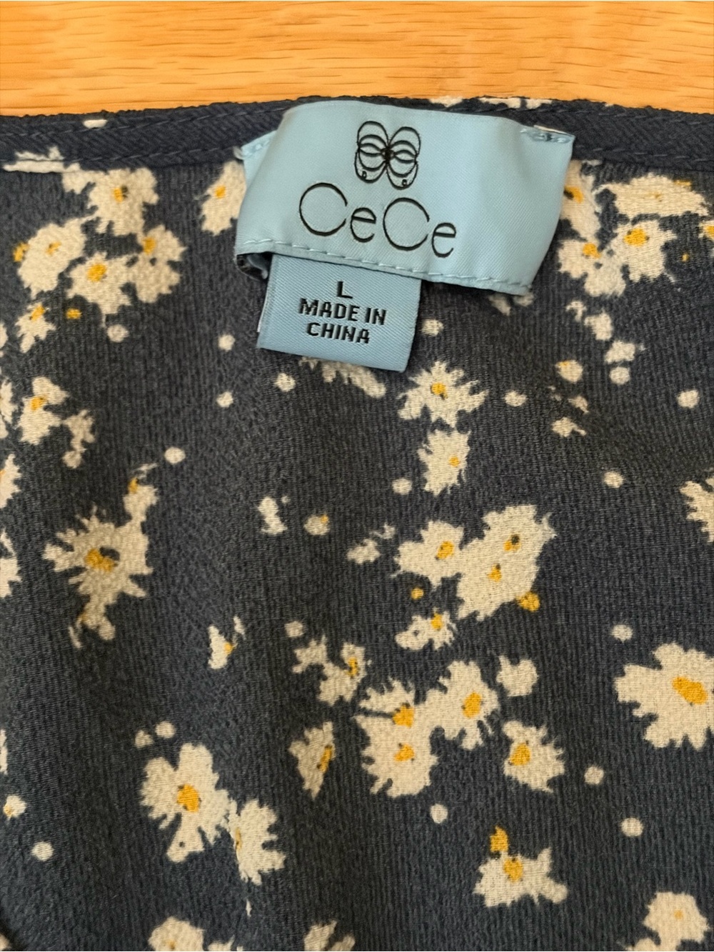 CeCe Navy Floral Button-Down Short Sleeve Blouse - Picture 4 of 8